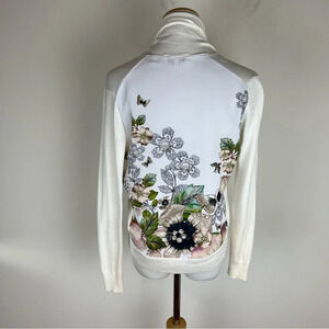 Ted Baker London White Open Draped Cardigan W/ Floral Print Back Size 0 XS